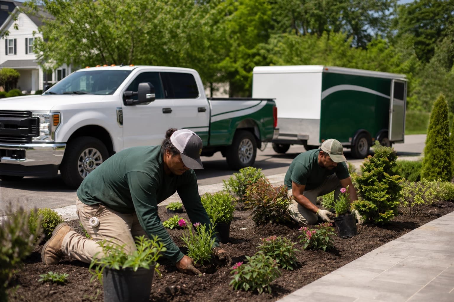 Union Park Landscaping crew installing plants at a Delaware residential jobsite