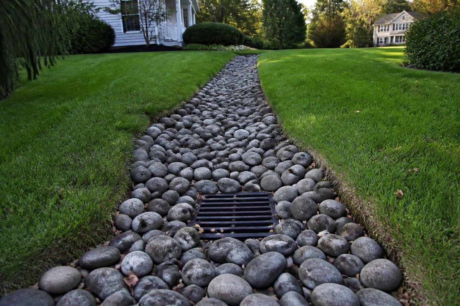 French drain + dry creek bed in Newark, DE
